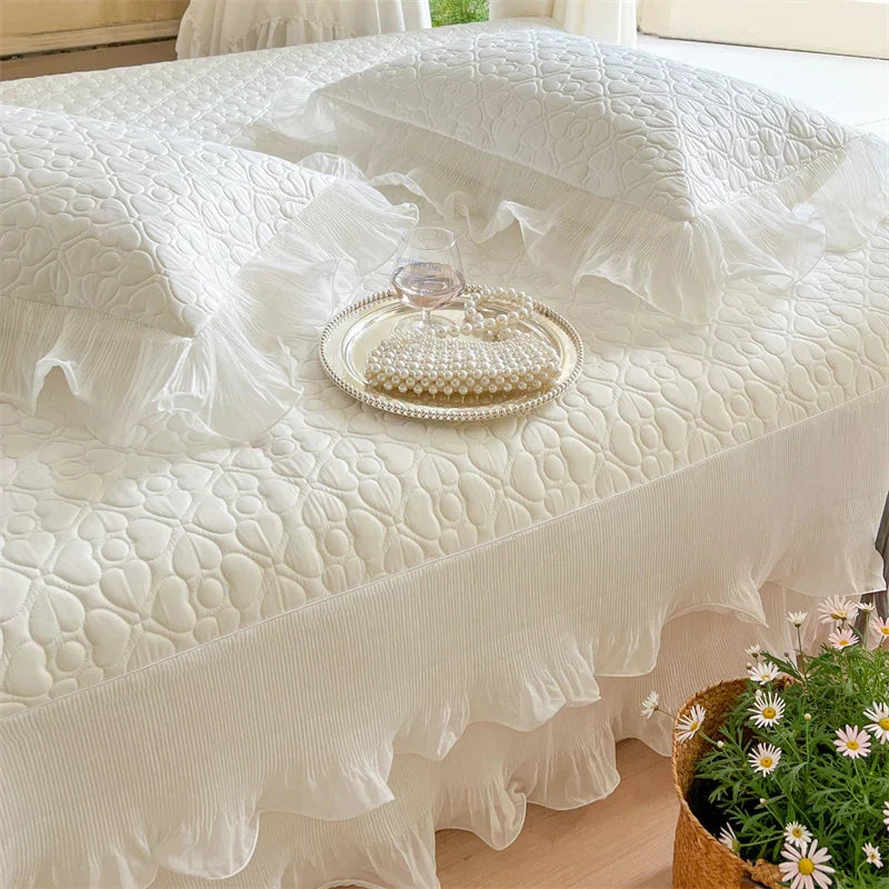 DecorBites™ Lace Ruffles Quilted Cooling Bed Skirt Set