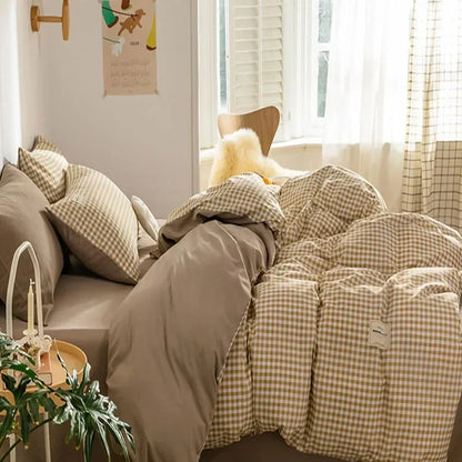 DecorBites™ Japanese Grid Print Bedding Set for All Seasons, Queen/King Size Quilt Cover