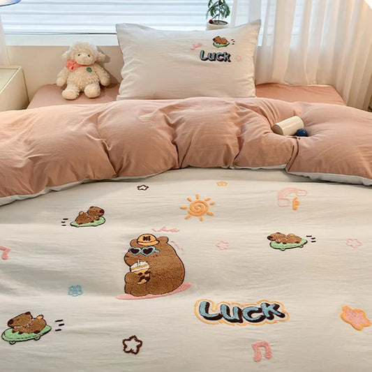 DecorBites™ Cartoon Pattern Embroidered Bedding Sets: Cozy, Soft, and Breathable for Kids and Adults