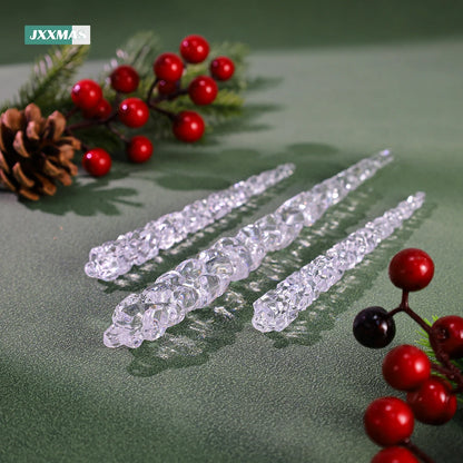 10pcs Christmas Decoration Acrylic Icicle Pendants Clear Simulation Ice Xmas Tree Hanging Ornaments Winter New Year Noel Navidad