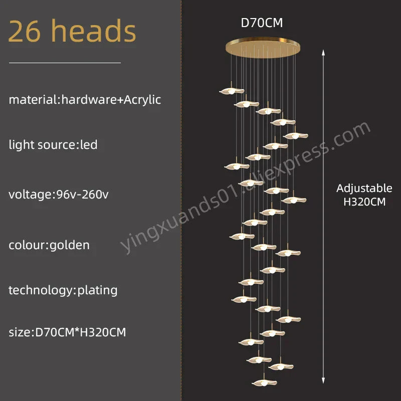 DecorBites™ Gold Acrylic Chandeliers LED Pendant Lamp Modern Staircase Living Room Lighting
