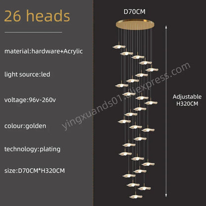 DecorBites™ Gold Acrylic Chandeliers LED Pendant Lamp Modern Staircase Living Room Lighting