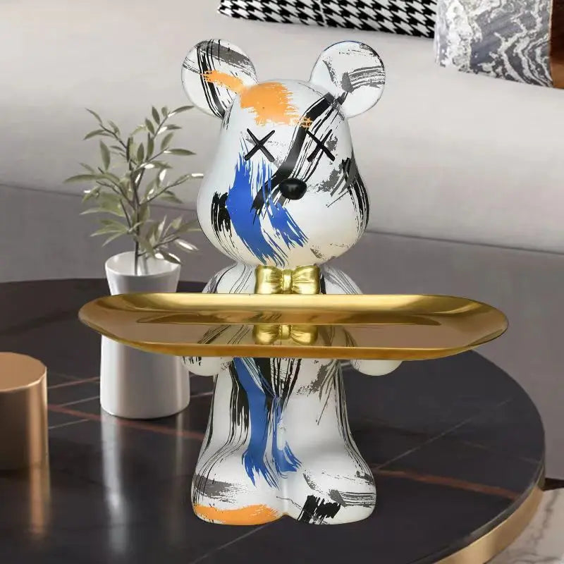 DecorBites™ Graffiti Bear Figurine: Modern Home Decor Statue for Keys Storage Shelf