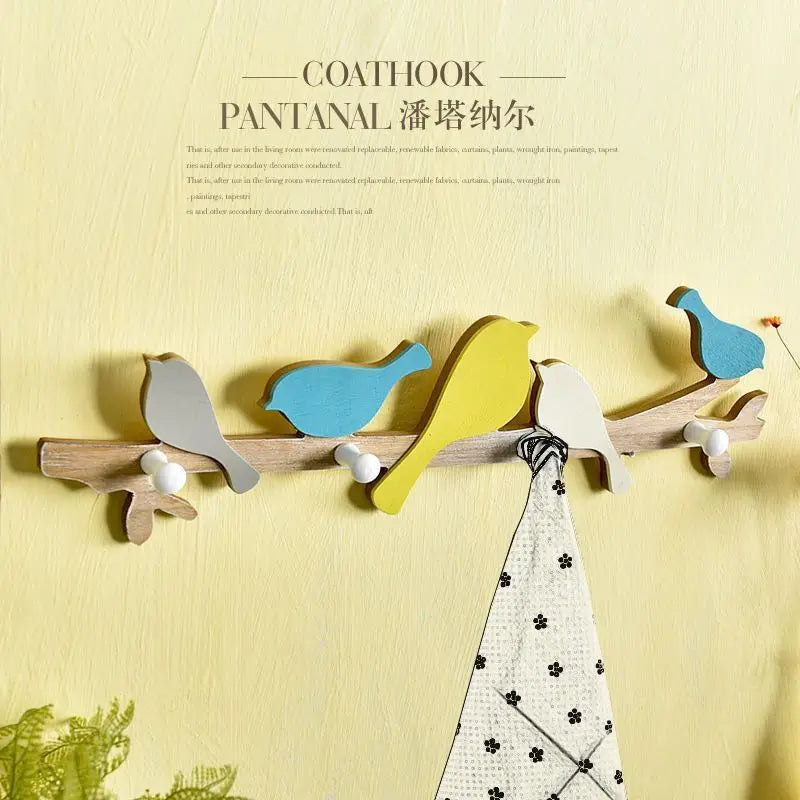 DecorBites™ Birds Coat Rack: Creative Wooden Hook Rail for Home Decor