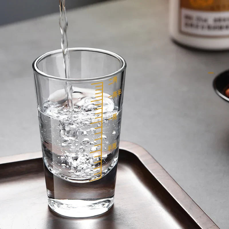 DecorBites™ Glass Spirit Set - Graduated Line Brandy Cups, Transparent Liquor Drinking Glasses