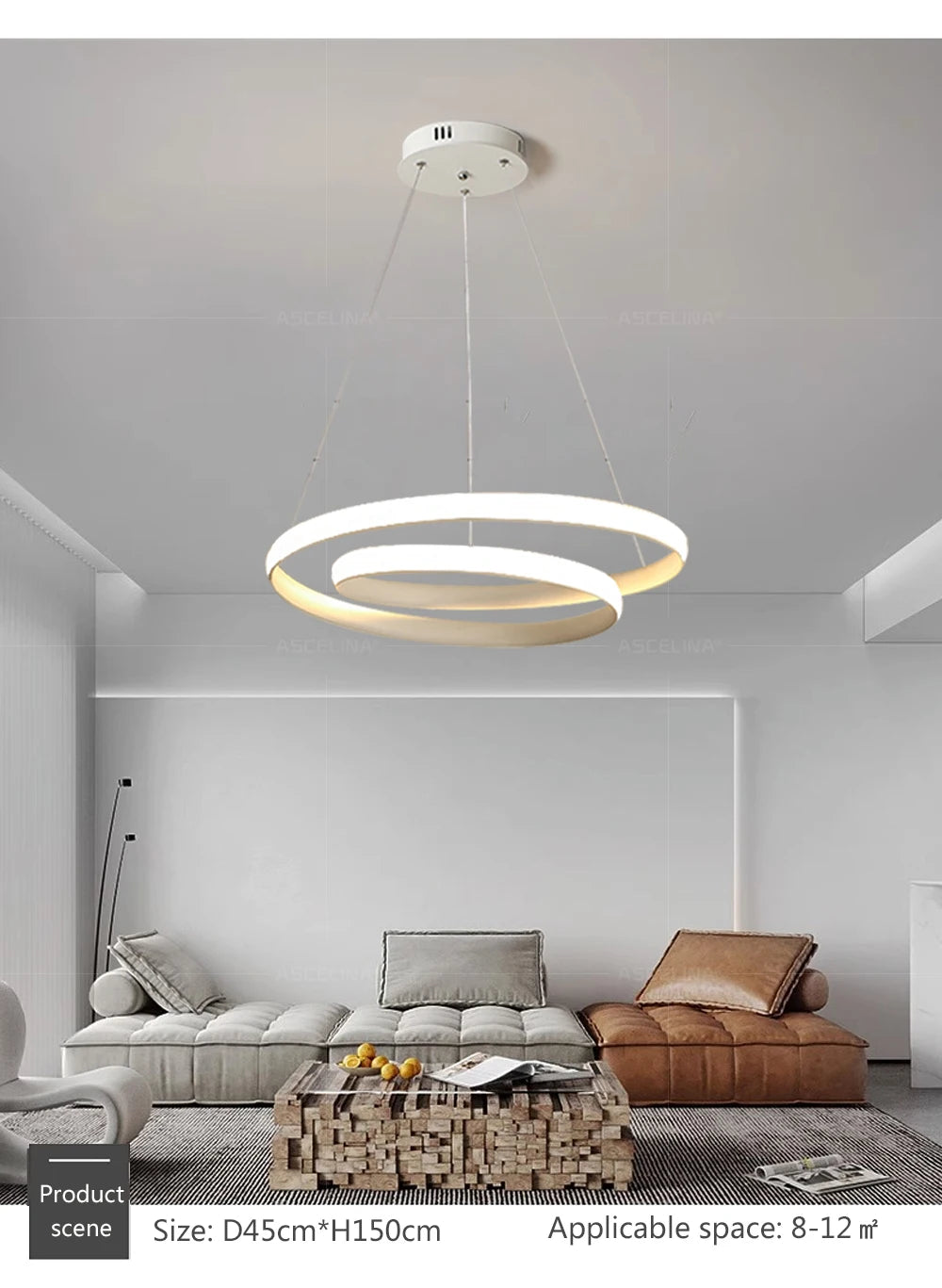 Nordische LED-Hängeleuchte Minimalistisches Doppelring-Design in Schwarz und Weiß Hauptlicht für Wohnzimmer Schlafzimmer Esszimmer Villa