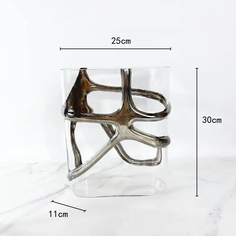 Jarrón de vidrio DecorBites™ con borde dorado y diseños geométricos para decoración del hogar