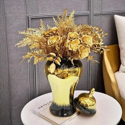 جرة زنجبيل مُدرّجة باللون الأسود الذهبي من DecorBites™: جرة كش ملك خزفية، إكسسوارات ديكور منزلي