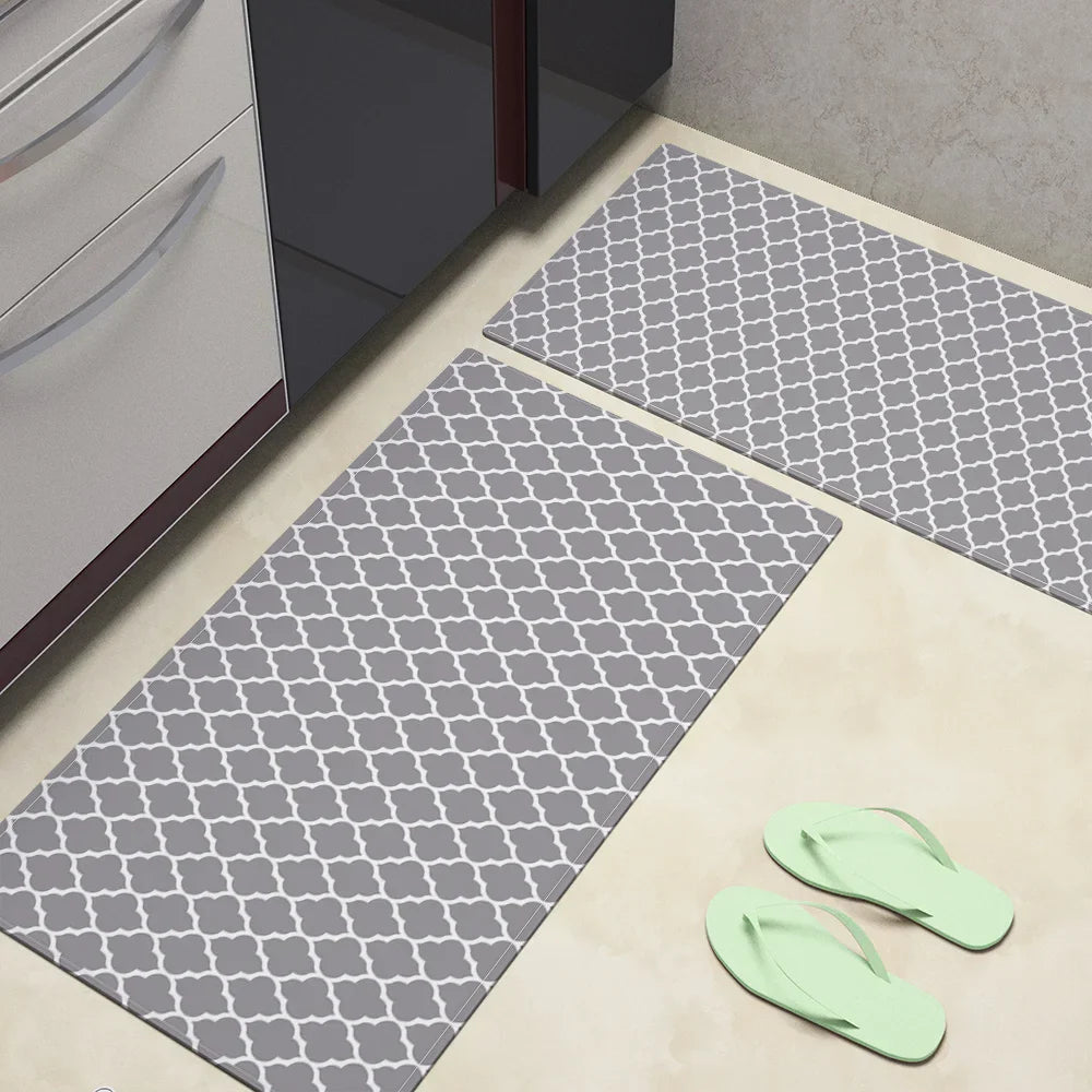 DecorBites™ Grey Plaid Kitchen Rug Blue Lattice Long Absorption Doormat in Striped Design