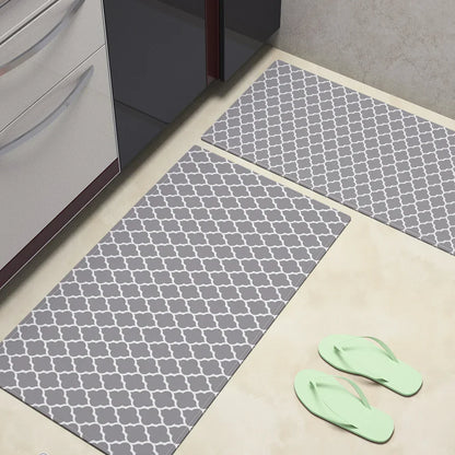 DecorBites™ Grey Plaid Kitchen Rug Blue Lattice Long Absorption Doormat in Striped Design