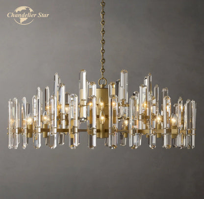 DecorBites™ Brass Chrome Black Metal LED Crystal Chandeliers Pendant Lamps for Bedroom & Living Room