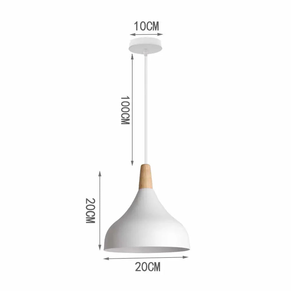 Nordic White Iron Pendant Light With Wood Accent