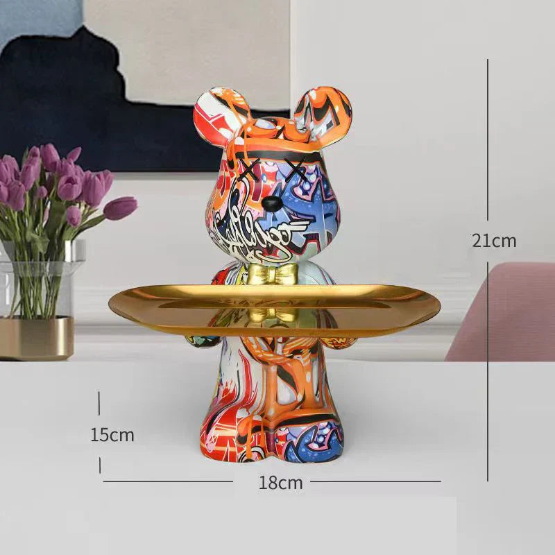 DecorBites™ Graffiti Bear Figurine: Modern Home Decor Statue for Keys Storage Shelf