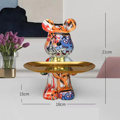 DecorBites™ Graffiti Bear Figurine: Modern Home Decor Statue for Keys Storage Shelf