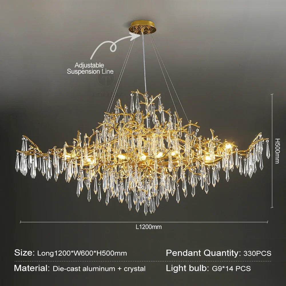 Decorbites™ Candelabro de Cristal Dorado - Luz Larga de Lujo Moderno para Cocina, Comedor, Sala de Estar, Dormitorio