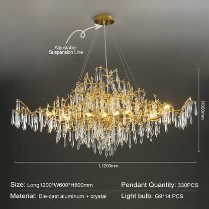 DecorBites™ Golden Crystal Chandelier - Modern Luxury Long Light for Kitchen, Dining, Living, Bedroom