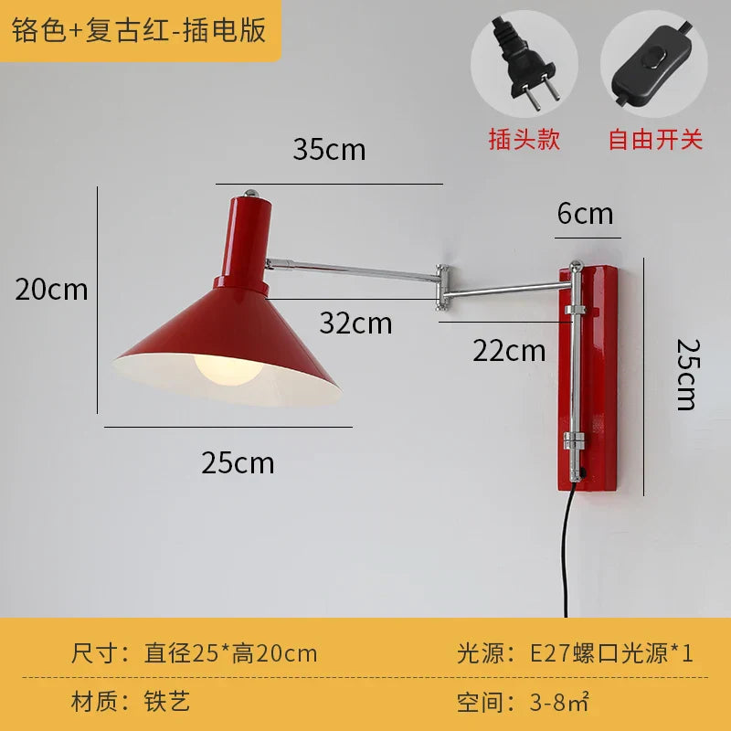 Lámpara de pared DecorBites™ Cream Wind LED E27 con brazo articulado y telescópica, ideal para escaleras, mesilla de noche o lectura.