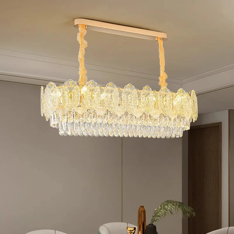 Decorbites™ Goldenes Glas-Esstisch-Lampenleuchter | Moderne runde Kristall-Hängeleuchter