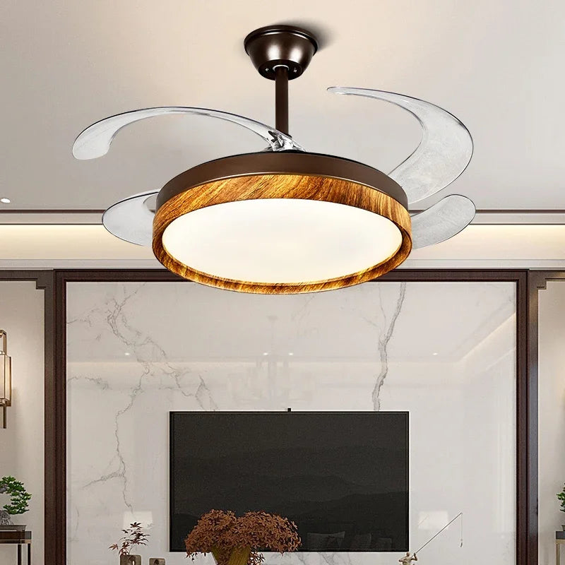 DecorBites™ LED Solid Wood Round Ceiling Fan Light with Remote Control