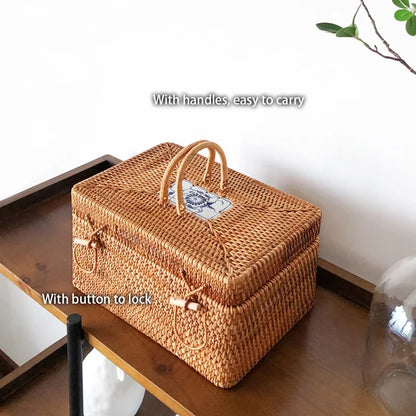 DecorBites™ Handwoven Rattan Storage Box Tea Food Container with Handle
