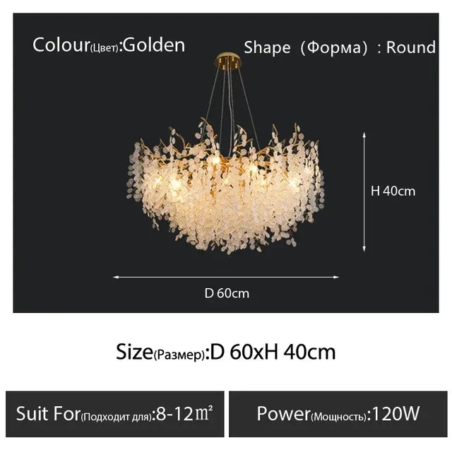 Gold Glass Pendant Chandelier Round L160cm