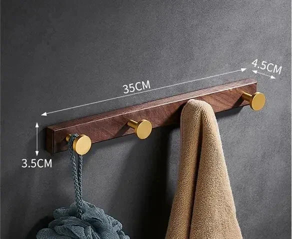 DecorBites™ Brushed Gold Wood and Aluminum Robe Hook Towel Hanger for Bathroom and Kitchen