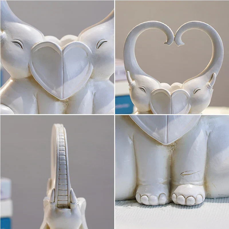 DecorBites™ Elephant Couple Resin Candlestick Figurines Decor