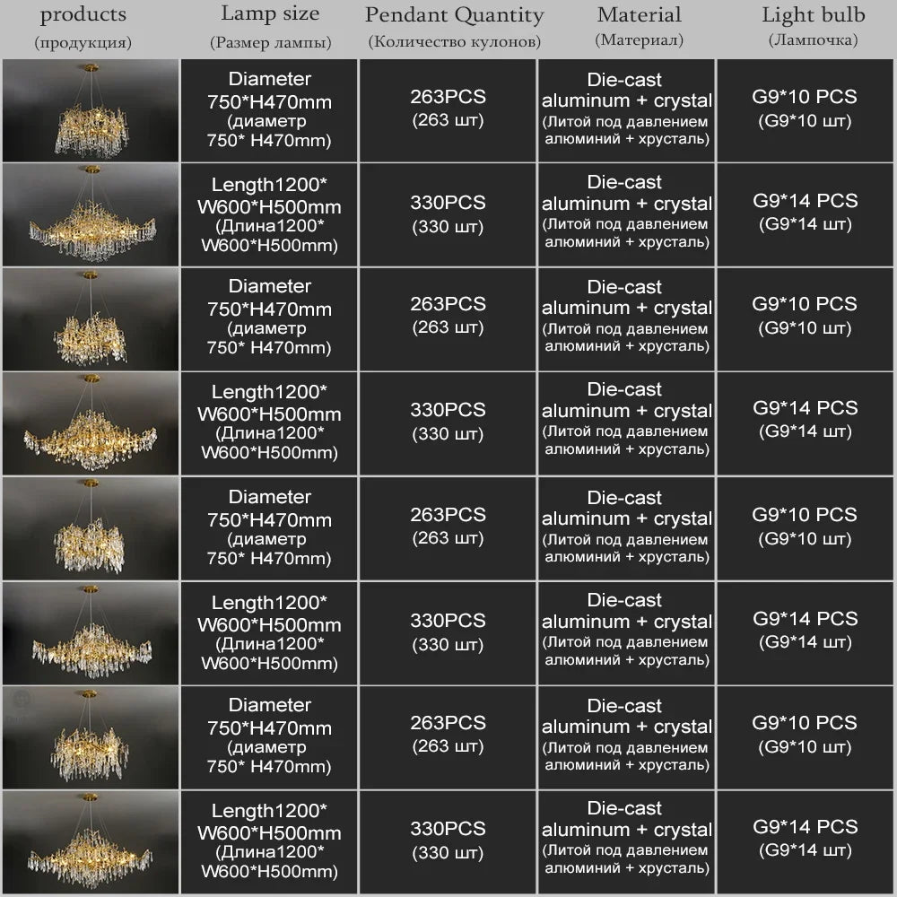 DecorBites™ Golden Crystal Chandelier - Modern Luxury Long Light for Kitchen, Dining, Living, Bedroom