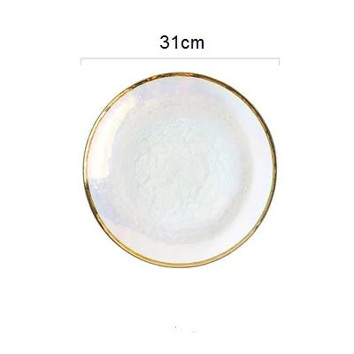 DecorBites™ Hammer Grain Gold Glass Salad Bowl - Round Ceramic Fruit Bowl