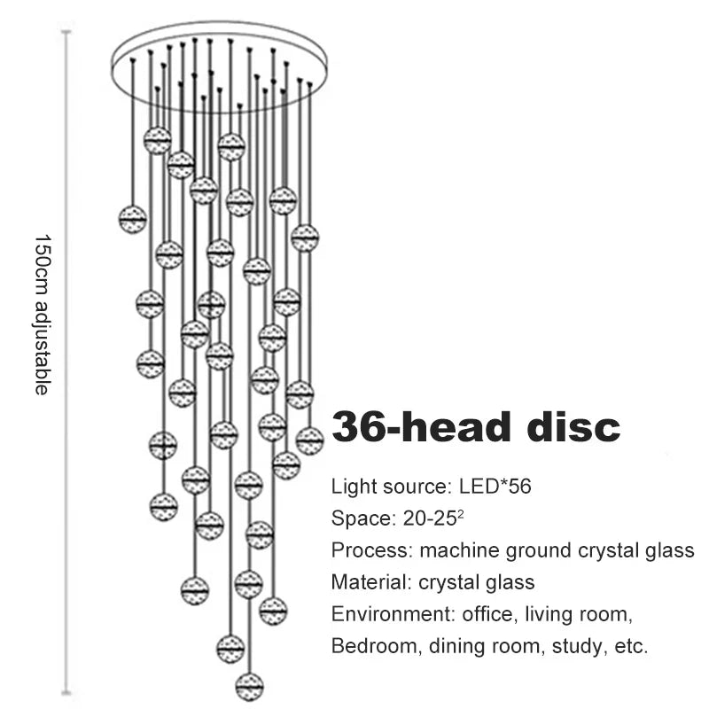 Lámpara colgante tipo araña con forma de bola de cristal DecorBites™ para decoración de escaleras, pasillos y bares