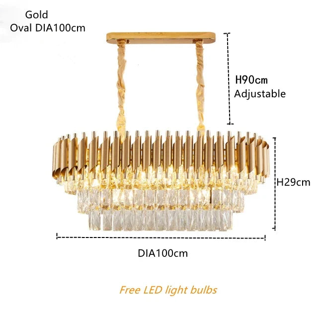 DecorBites™ Gold Crystal LED Pendant Light: Modern Luxury Suspension Lamp for Living Room & Restaurant