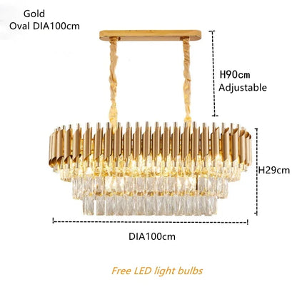 DecorBites™ Gold Crystal LED Pendant Light: Modern Luxury Suspension Lamp for Living Room & Restaurant