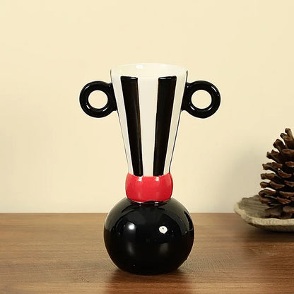 Jarrón de cerámica con rayas geométricas DecorBites™ Decoración para el hogar en blanco y negro