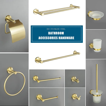 Juego de accesorios de baño DecorBites™ en oro cepillado: portarrollos, toallero y gancho para bata - Accesorios de baño para montaje en pared