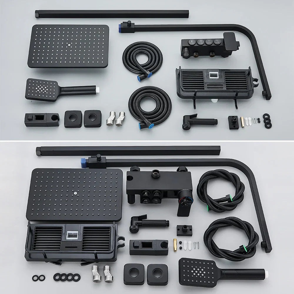 DecorBites™ Gold Thermostatic Shower Faucet Set: Smart Digital Mixer, Wall Mounted Rainfall System