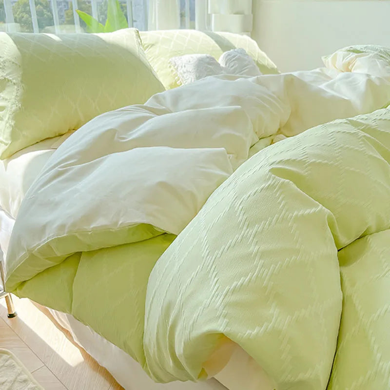 DecorBites™ Diamond Grid Jacquard Bedding Sets: Cooling, Soft Duvet Cover for Summer & Autumn