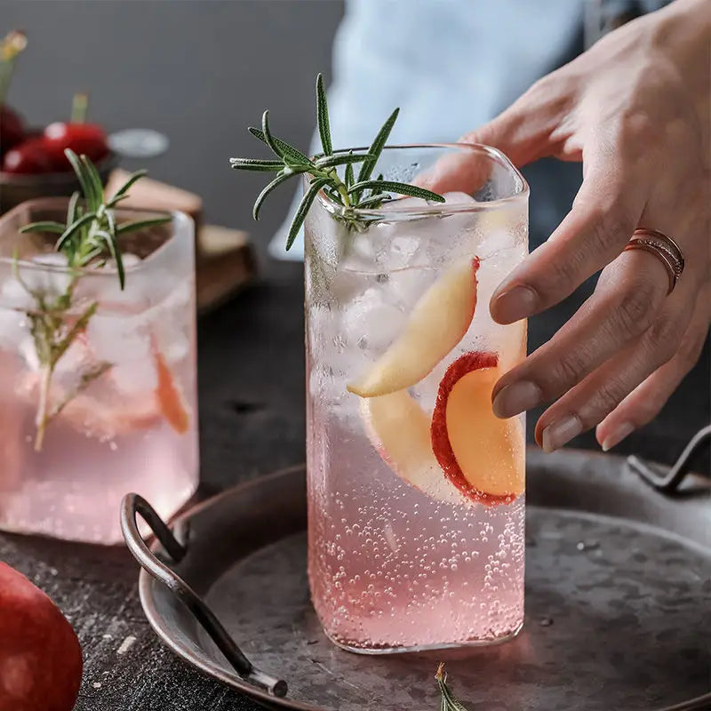 Vaso cuadrado de vidrio creativo DecorBites™ para bebidas frías - Vaso de gran capacidad para café helado y té con leche