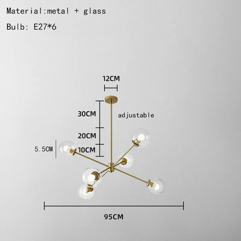 DecorBites™ Glass Chandelier with Metal Frame for Parlor, Dining Room, and Bedroom Lighting