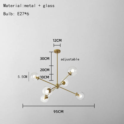 DecorBites™ Glass Chandelier with Metal Frame for Parlor, Dining Room, and Bedroom Lighting