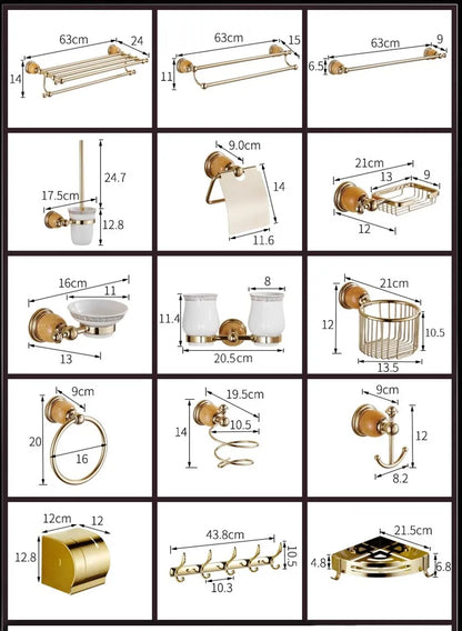 DecorBites™ Brass Jade Bathroom Accessories Set: Towel Bar, Soap Holder, Towel Rack, Glass Shelf