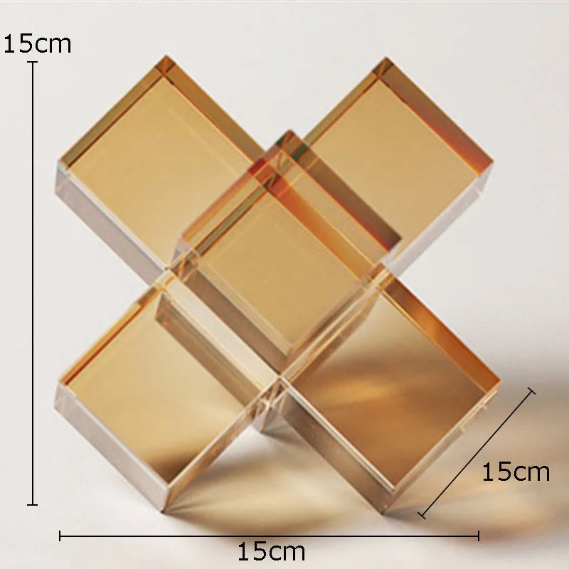 DecorBites™ Escultura geométrica de cristal con forma de cruz, decoración de escritorio, estatua cuadrada esmerilada
