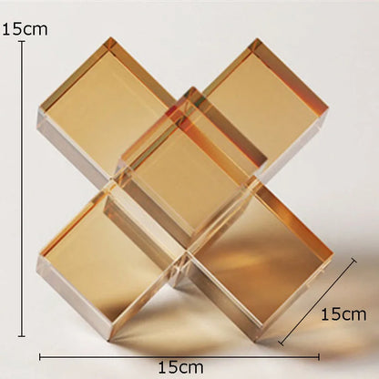 DecorBites™ Escultura geométrica de cristal con forma de cruz, decoración de escritorio, estatua cuadrada esmerilada