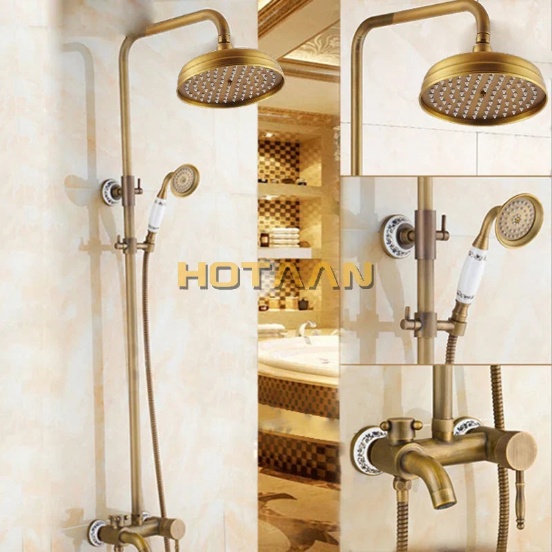 مجموعة صنبور دش مطري من DecorBites™ مصنوع من النحاس العتيق مع دش يدوي