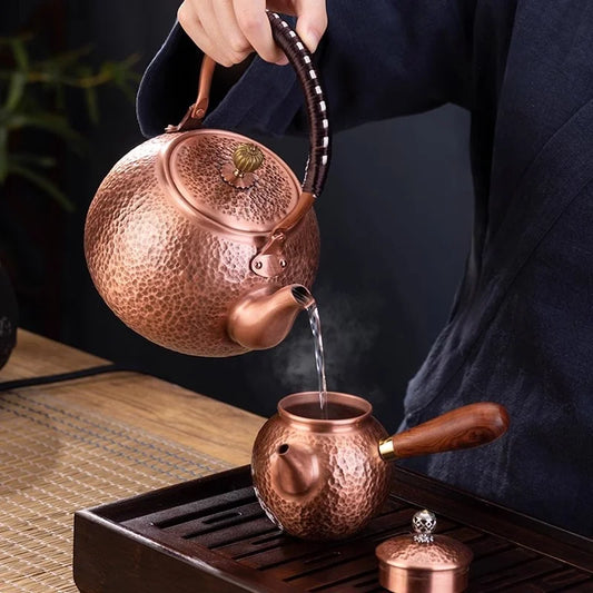 DecorBites™ Handmade Copper Tea Pot with Knitting Handle - Chinese Light Luxury Tea Set