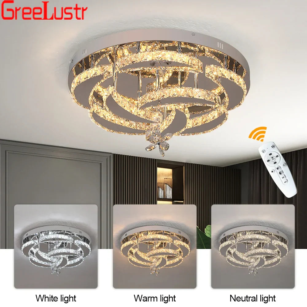 DecorBites™ Crystal Drop Chandelier Ceiling Light with RC Dimming for Modern Home Decor