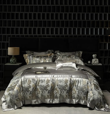 Decobites Luxe Brocade Jacquard Bedding Set with Egyptian Cotton & Embroidery