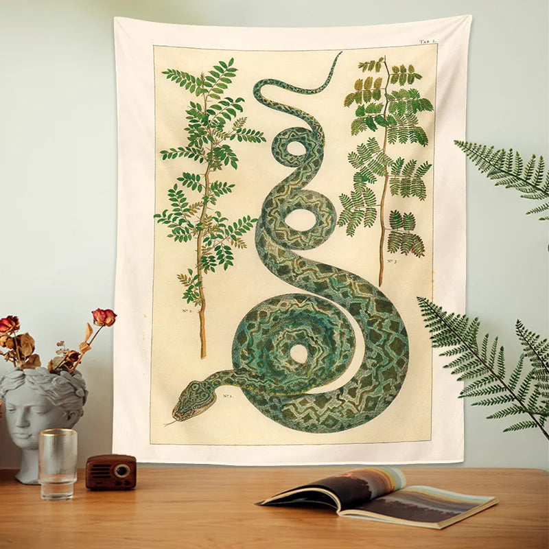 Decobites Celestial Snake Tapestry Wall Hanging - Hippie Botanical Dorm Decor