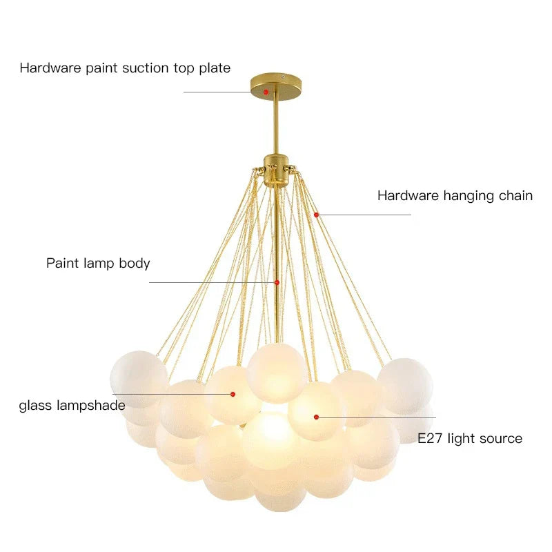 DecorBites™ Frosted Glass Ball LED Chandelier in Gold/Black for Dining Room & Bedroom