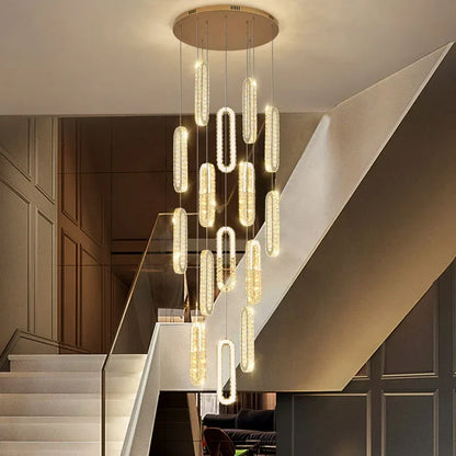 DecorBites™ Gold Crystal LED Chandelier: Modern Luxury Long Pendant Light for Living Room