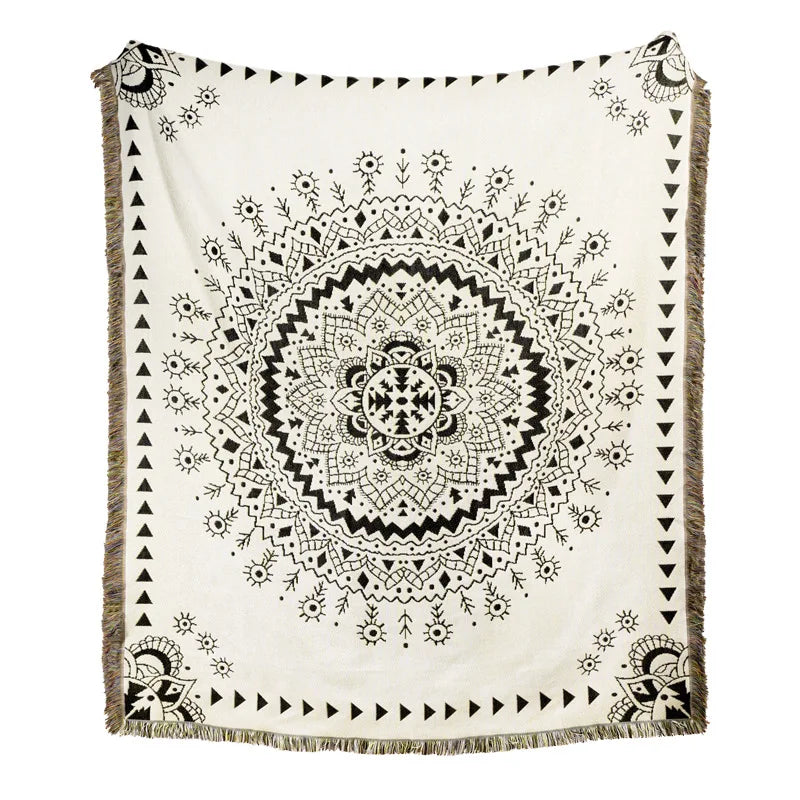 غطاء أريكة من بطانية الشاطئ من DecorBites™ - بطانية منقوشة بنقشة الريف الأمريكي - نسيج قطني مزخرف بشراشيب